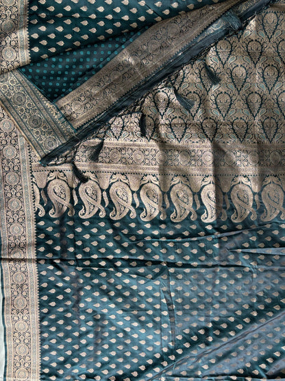 Dark Peacock Green Semi Silk Saree