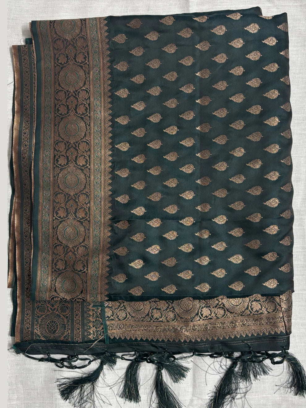 Dark Peacock Green Semi Silk Saree