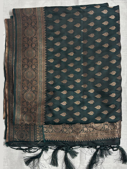 Dark Peacock Green Semi Silk Saree
